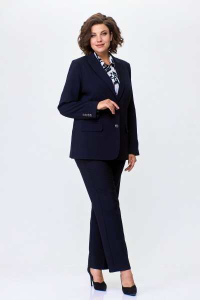 Жакет и брюки из текстиля для офисного стиля, синий БелЭльСтиль 205-2 80 22+596-2 79 22 темно-синий однотон - фото 1