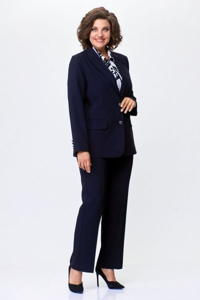 Жакет и брюки из текстиля для офисного стиля, синий БелЭльСтиль 205-2 80 22+596-2 79 22 темно-синий однотон - фото 3