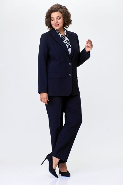 Жакет и брюки из текстиля для офисного стиля, синий БелЭльСтиль 205-2 80 22+596-2 79 22 темно-синий однотон - фото 2