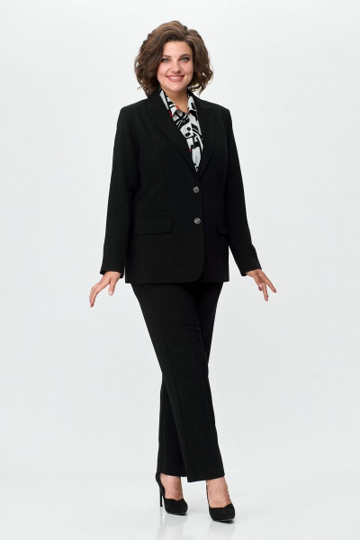 Жакет и брюки из текстиля для делового образа, черный БелЭльСтиль 205-2 80 22+596-2 79 22 черный однотон - фото 7