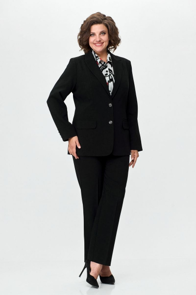 Жакет и брюки из текстиля для делового образа, черный БелЭльСтиль 205-2 80 22+596-2 79 22 черный однотон - фото 6
