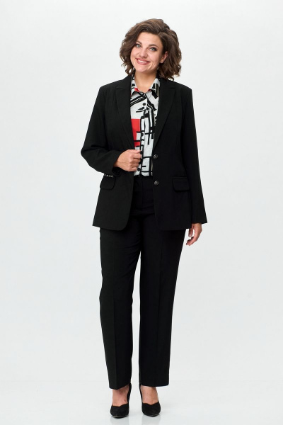 Жакет и брюки из текстиля для делового образа, черный БелЭльСтиль 205-2 80 22+596-2 79 22 черный однотон - фото 4
