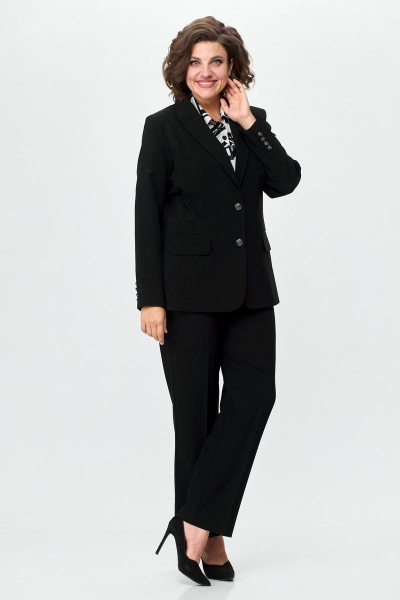 Жакет и брюки из текстиля для делового образа, черный БелЭльСтиль 205-2 80 22+596-2 79 22 черный однотон - фото 3