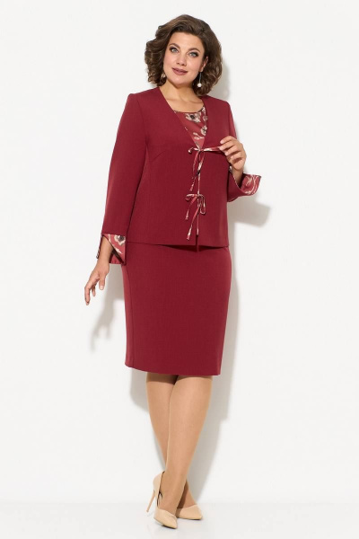 Жакет, топ и юбка с воротником-горлом и застежками на пуговицах Koketka i K 1061 бордо - фото 4