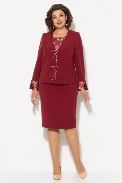 Жакет, топ и юбка с воротником-горлом и застежками на пуговицах Koketka i K 1061 бордо - фото 3