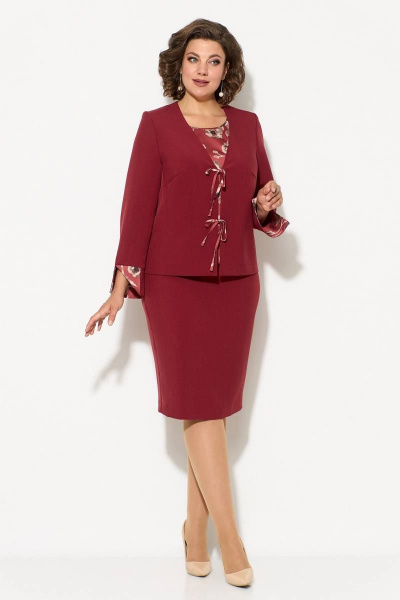 Жакет, топ и юбка с воротником-горлом и застежками на пуговицах Koketka i K 1061 бордо - фото 2