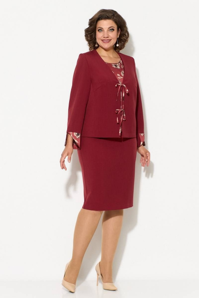 Жакет, топ и юбка с воротником-горлом и застежками на пуговицах Koketka i K 1061 бордо - фото 1