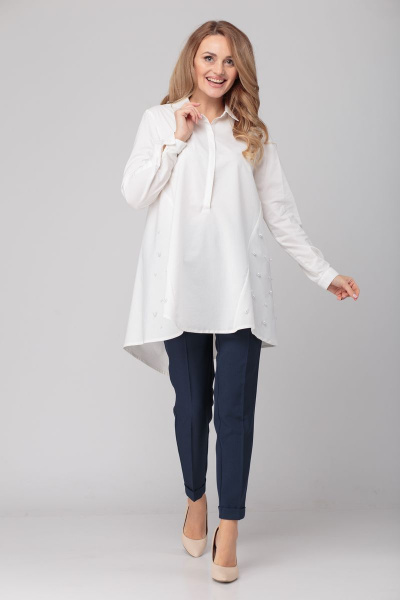 Туника oversize из хлопка с асимметричным низом Anelli 477 белый - фото 1