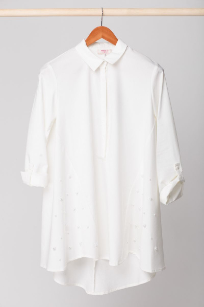 Туника oversize из хлопка с асимметричным низом Anelli 477 белый - фото 2