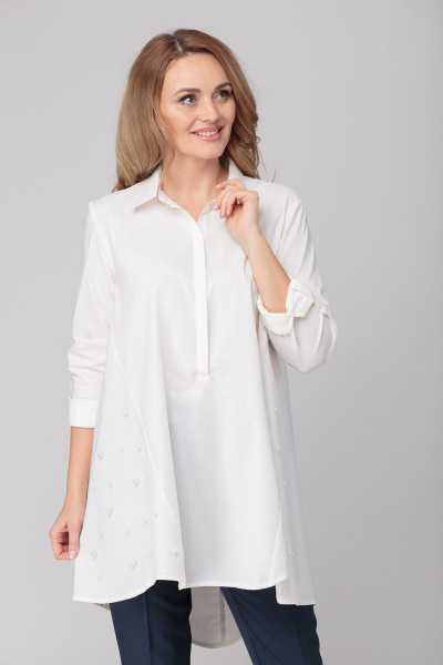 Туника oversize из хлопка с асимметричным низом Anelli 477 белый - фото 4