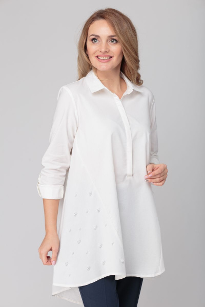 Туника oversize из хлопка с асимметричным низом Anelli 477 белый - фото 6