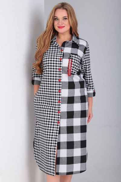 Клетчатое платье-рубашка из натуральной ткани с кармашками Vasalale 678/1 - фото 3