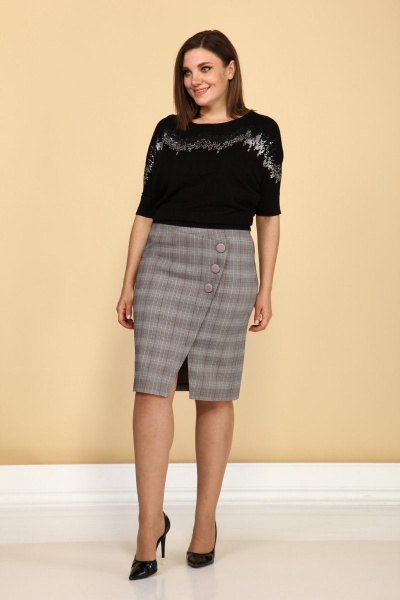 Серая юбка-карандаш из ткани с мелким клеточным принтом Klever 391 клетка - фото 3
