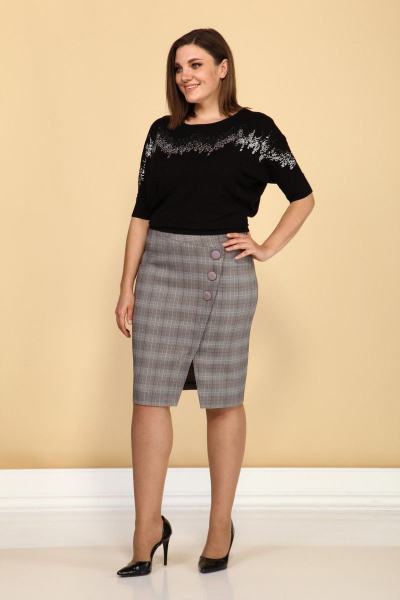 Серая юбка-карандаш из ткани с мелким клеточным принтом Klever 391 клетка - фото 2