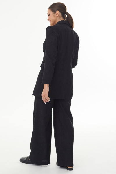 Деловой костюм из вельвета: жакет двубортный и брюки палаццо AURA otd 9172 черный - фото 2