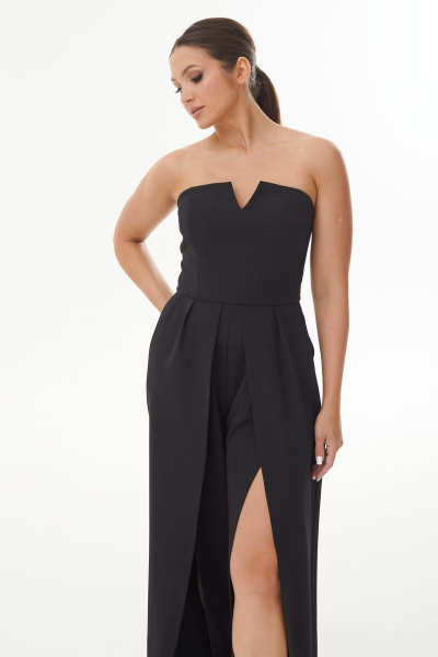 Черный комбинезон с корсетным лифом и разрезами на запах AURA otd 4098 черный - фото 2