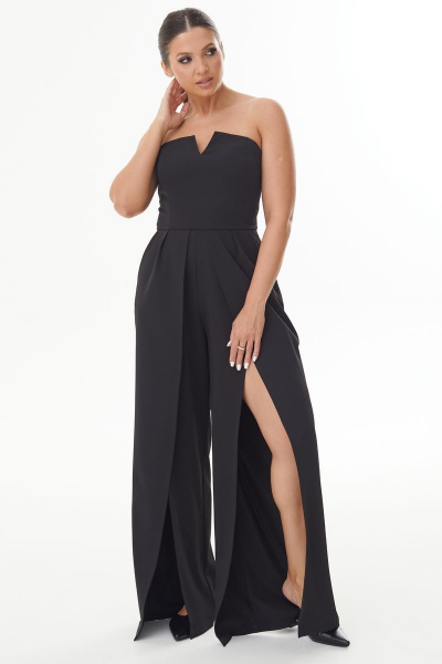 Черный комбинезон с корсетным лифом и разрезами на запах AURA otd 4098 черный - фото 1