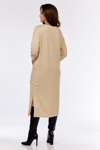 Платье свободного кроя из мягкого трикотажа с карманом Michel chic 2135 бежевый - фото 4