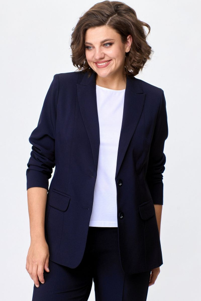 Жакет демисезонный из текстиля с удлиненным силуэтом БелЭльСтиль 203-2_78_22 темно-синий однотон - фото 4