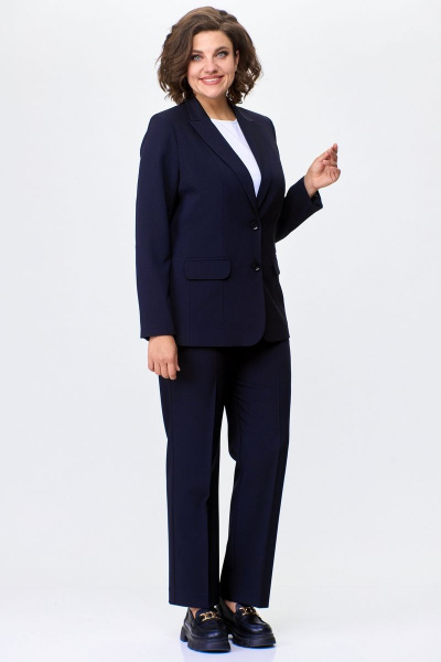 Жакет демисезонный из текстиля с удлиненным силуэтом БелЭльСтиль 203-2_78_22 темно-синий однотон - фото 3