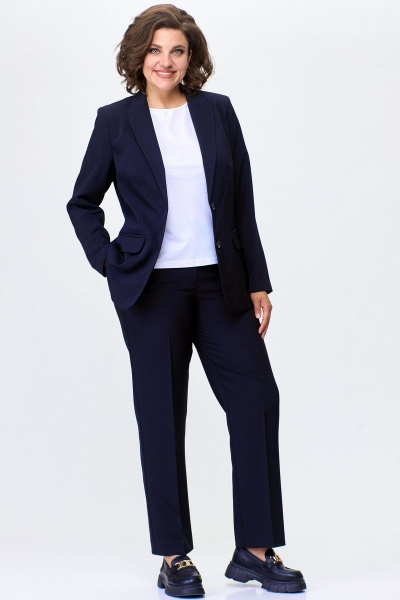 Жакет демисезонный из текстиля с удлиненным силуэтом БелЭльСтиль 203-2_78_22 темно-синий однотон - фото 1