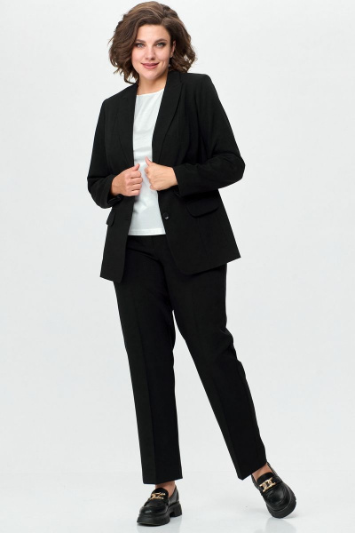 Длинный черный жакет из текстиля на подкладке БелЭльСтиль 203-2_78_22 черный однотон - фото 2