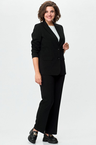 Длинный черный жакет из текстиля на подкладке БелЭльСтиль 203-2_78_22 черный однотон - фото 1