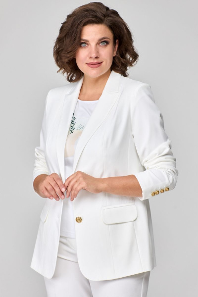 Удлиненный белый жакет из текстиля с карманами БелЭльСтиль 205-2_80_22 молочный однотон - фото 1