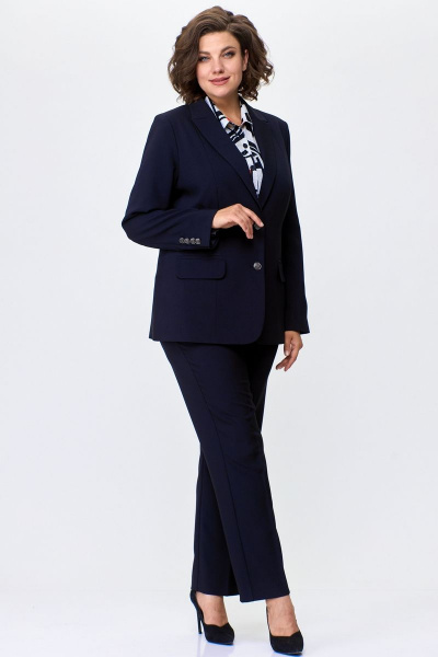 Длинный женский жакет из текстиля на подкладке БелЭльСтиль 205-2_80_22 темно-синий однотон - фото 5