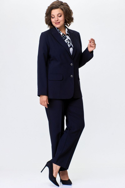 Длинный женский жакет из текстиля на подкладке БелЭльСтиль 205-2_80_22 темно-синий однотон - фото 3