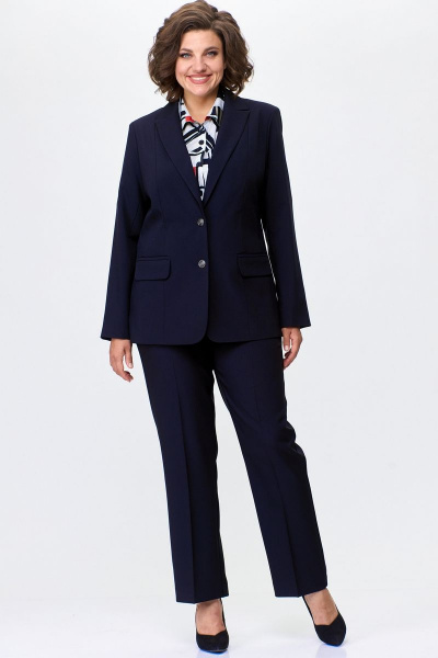 Длинный женский жакет из текстиля на подкладке БелЭльСтиль 205-2_80_22 темно-синий однотон - фото 2