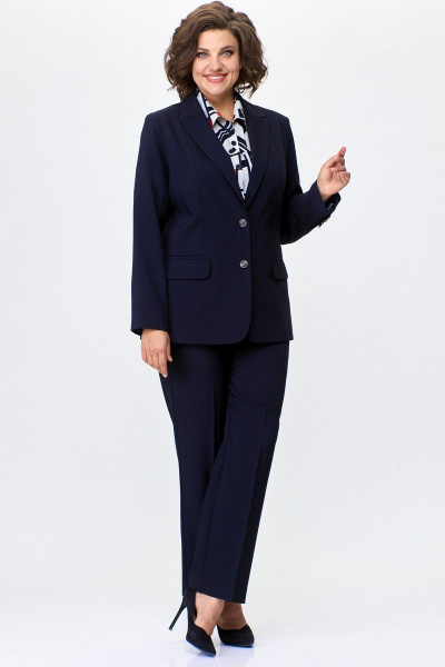 Длинный женский жакет из текстиля на подкладке БелЭльСтиль 205-2_80_22 темно-синий однотон - фото 1