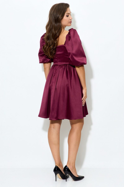 Платье из атласа с короткими рукавами и ремнем Abbi 1007 спелая_вишня - фото 3