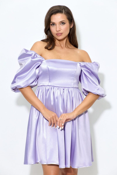 Платье из атласа с рукавами-фонариками Abbi 1007 лаванда - фото 10