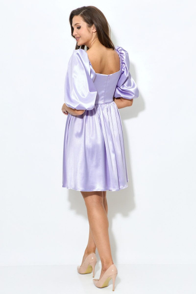Платье из атласа с рукавами-фонариками Abbi 1007 лаванда - фото 2