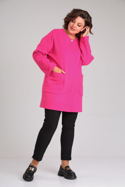 Элегантный жакет оверсайз из кашемира с накладными карманами Mubliz 084 фуксия - фото 3