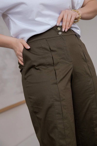 Брюки зауженные с поясом из текстиля и хлопка ASV 2586 хаки - фото 5
