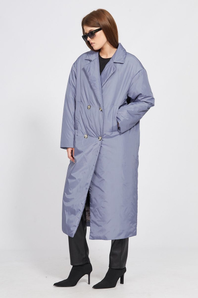 Пальто из плащевой ткани с двубортной застежкой и карманами EOLA 2441 серо-голубой - фото 6