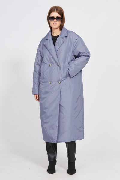 Пальто из плащевой ткани с двубортной застежкой и карманами EOLA 2441 серо-голубой - фото 5