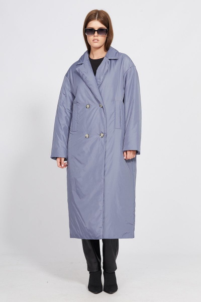 Пальто из плащевой ткани с двубортной застежкой и карманами EOLA 2441 серо-голубой - фото 4