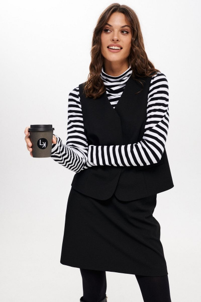 Черный трикотажный джемпер приталенного силуэта с высоким воротником ELLETTO 3681 черно-белый - фото 1