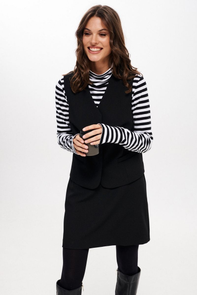 Черный трикотажный джемпер приталенного силуэта с высоким воротником ELLETTO 3681 черно-белый - фото 3