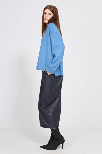 Экокожаная миди юбка с прорезными карманами EOLA 2452 темно-синий - фото 6