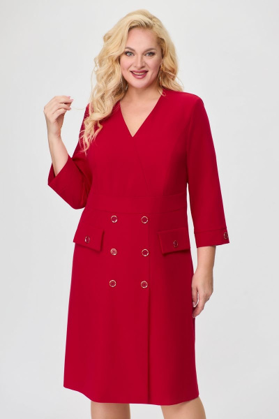 Деловое платье с запахом и имитацией пуговиц из текстиля Svetlana-Style 1658 красный - фото 3