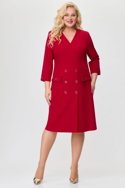 Деловое платье с запахом и имитацией пуговиц из текстиля Svetlana-Style 1658 красный - фото 1