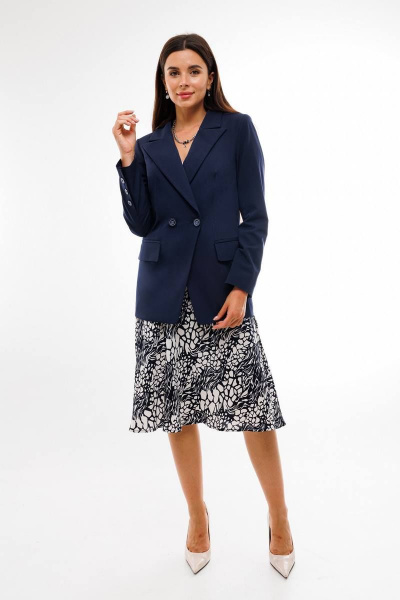 Комплект жакета и юбки в деловом стиле из текстиля BARBARA B136/1 синий - фото 1