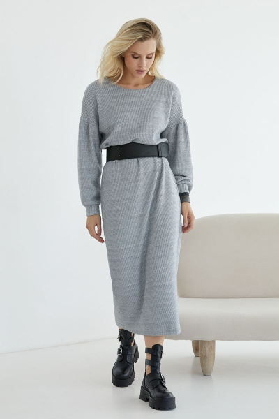 Трикотажное платье из вискозы с ремнем и объемным рукавом NiV NiV 3035 - фото 7