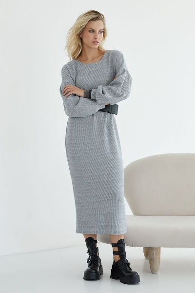 Трикотажное платье из вискозы с ремнем и объемным рукавом NiV NiV 3035 - фото 6