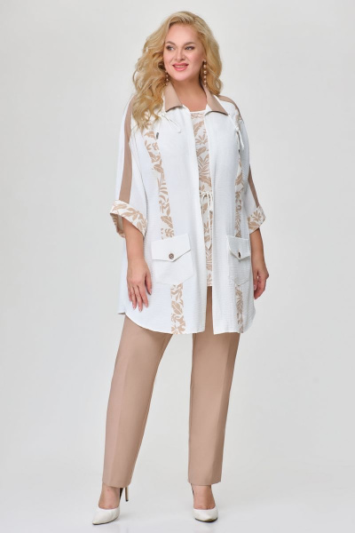 Костюм из бежевого текстиля с кардиганом и брюками Svetlana-Style 1629 бежевый - фото 1