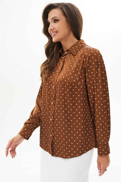 Круглогодичная деловая блуза из вискозы с гороховым принтом Mislana 818 медь - фото 4